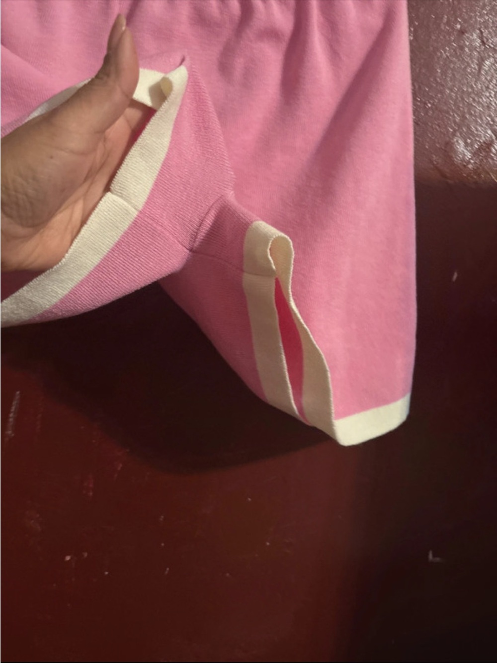 Pink Knit Shorts with Cream Trim
